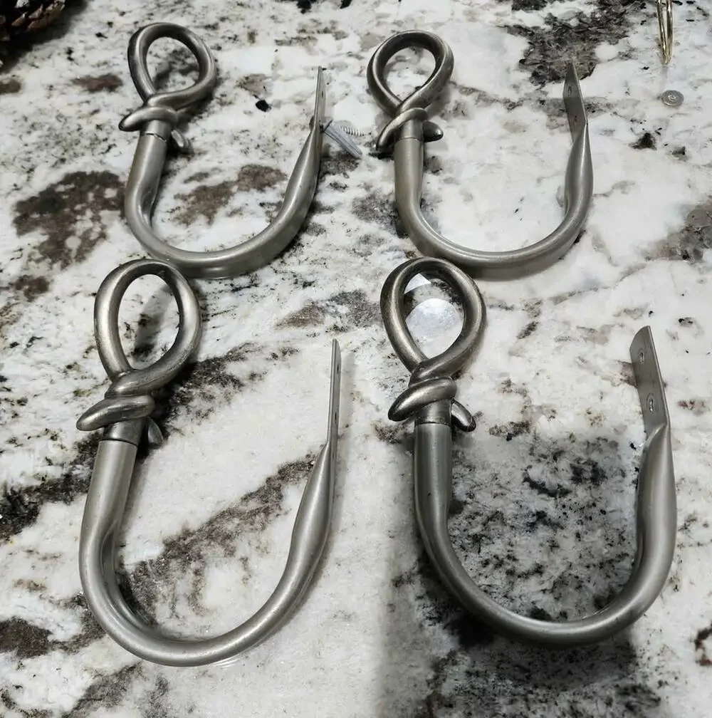 4 Brushed Nickel Curtain Holdbacks Metal Rope Knot Drapery Tieback Hooks.